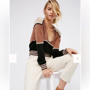 Free people sz small Colorblock long sleeve gold dust V-Neck pullover Sweater